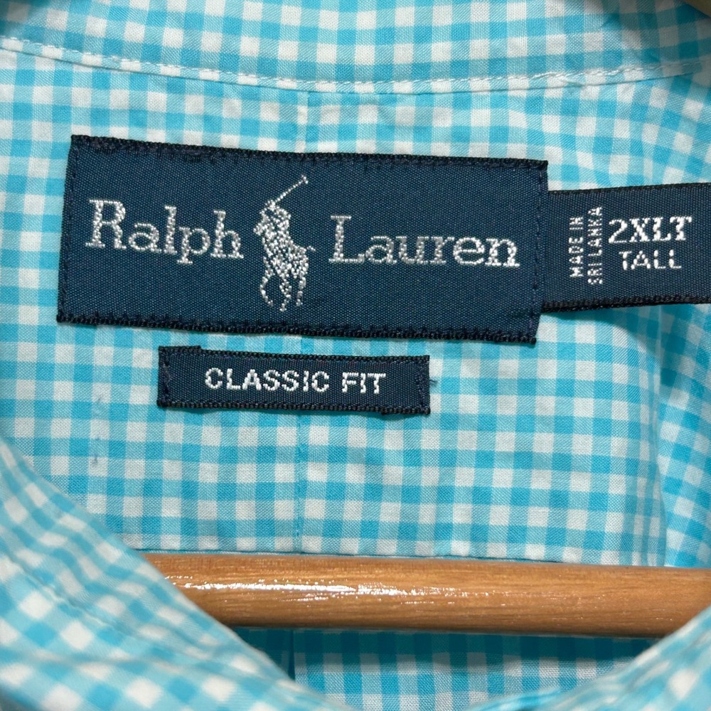 Ralph Lauren Mens Preppy Coastal Gingham Shirt 2XLT Blue Classic Fit Cotton - Picture 4 of 6